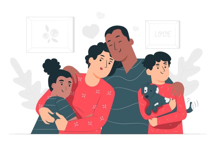 illustration of a family hugging