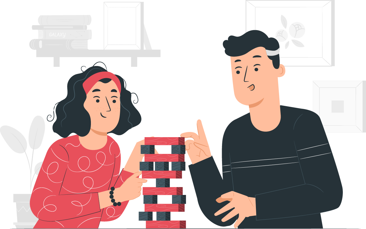 illustration of two people playing a puzzle game to illustrate problem solving