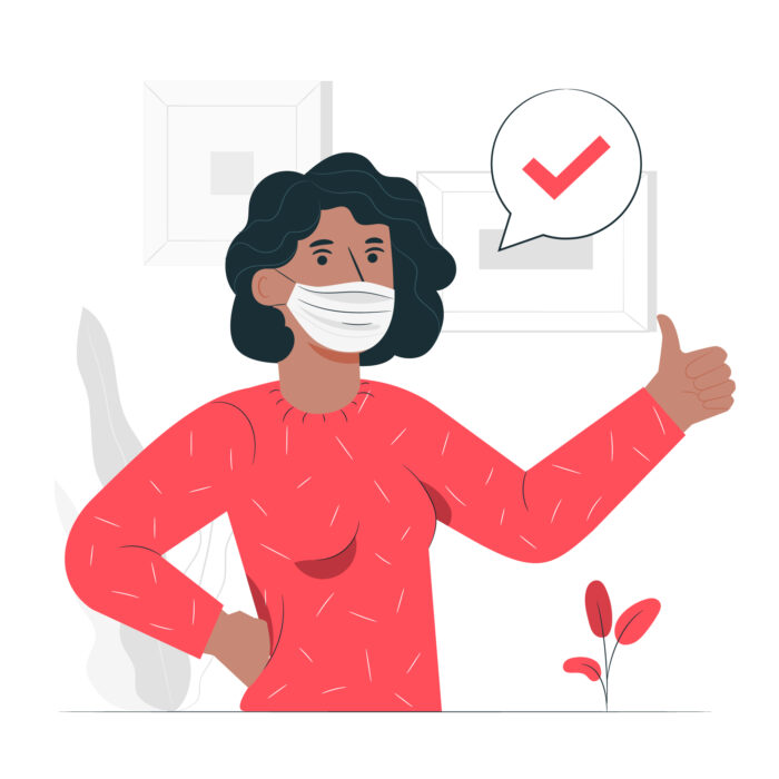 illustration of a woman in a mask giving a thumbs up gesture