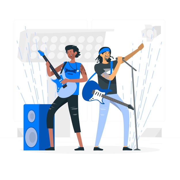 illustrated two-person rock band