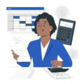 illustration of a woman doing taxes looking at a W2