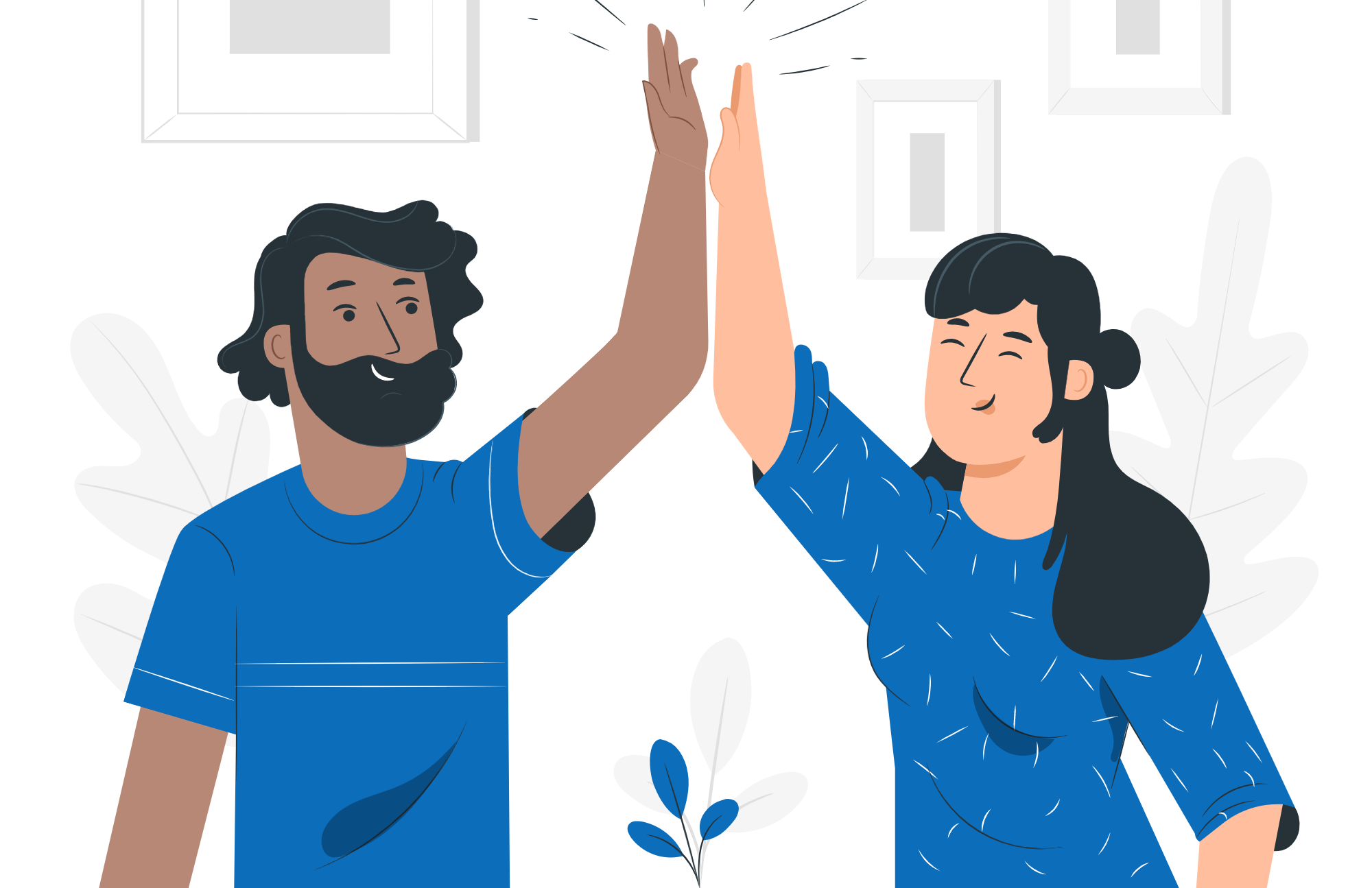 illustration of two people smiling and high-fiving each other